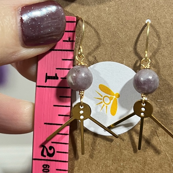 Hand Crafted Raw Brass & Lepidolite Earrings - Picture 5 of 5
